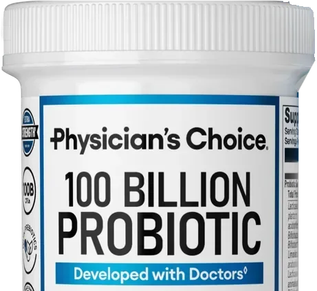 Top of a bottle of Physician's Choice 100 Billion Probiotic