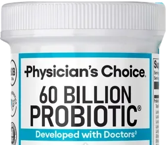 Top of a bottle of Physician's Choice 60 Billion Probiotic